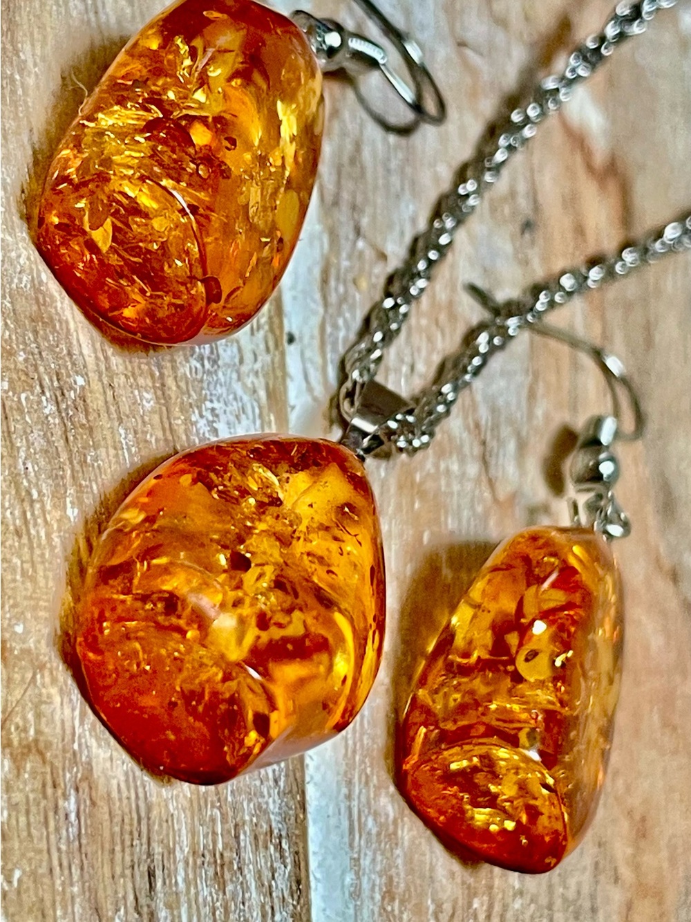 Baltic Honey Amber Teardrop Naturally-Shaped Necklace and Earrings Set